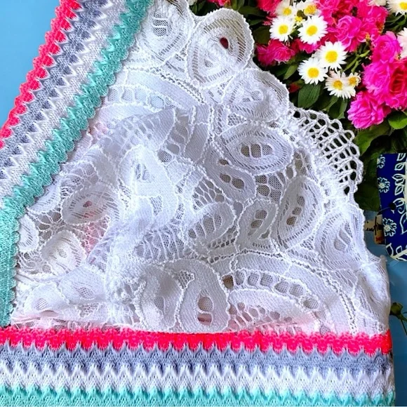 NEW ⭐️ Free People Bra Colorblock Lace Bralette, Optic White and Rainbow, Size M - Picture 6 of 15